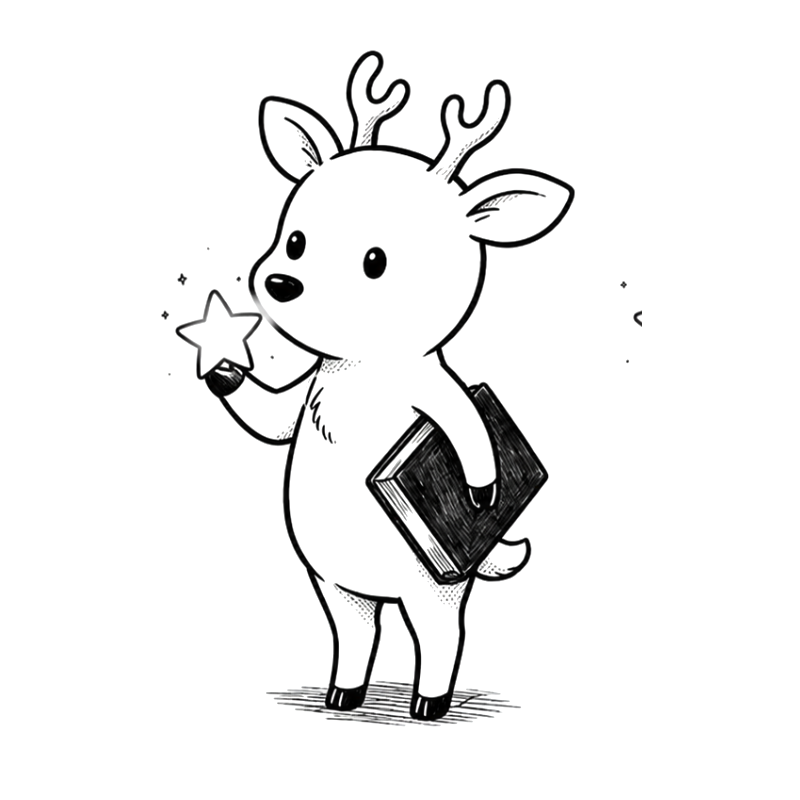 星と本を持つ鹿のイラスト
